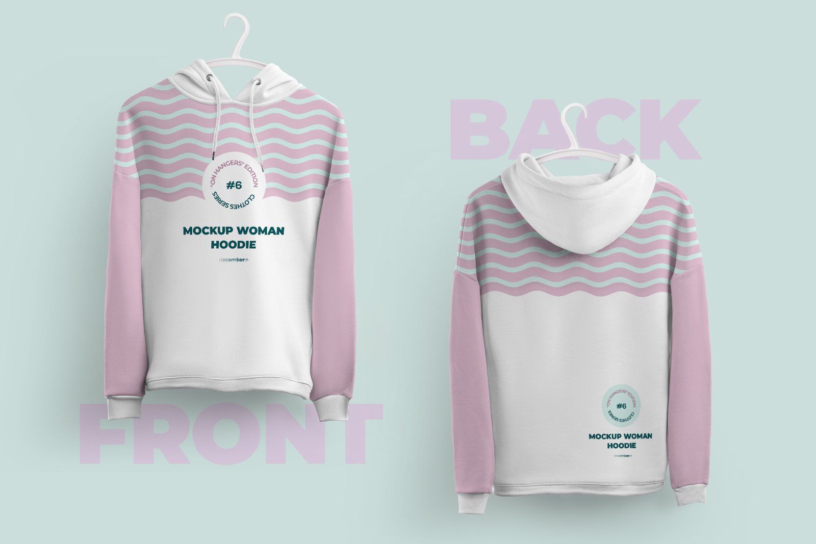 Front and Back Woman Hoodie Mockup On 6 Different Hangers — image 2