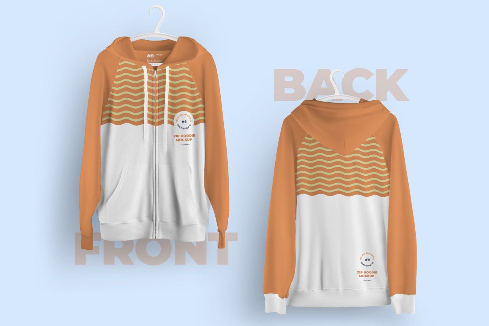 Front and Back Zip Hoodie Mockup On 6 Different Hangers — image 2