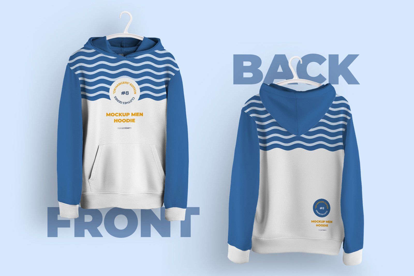 Front and Back Men Hoodie Mockup On 6 Different Hangers — image 2