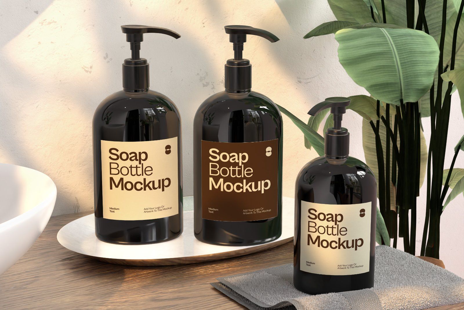 Soap Bottle On Tray Mockup