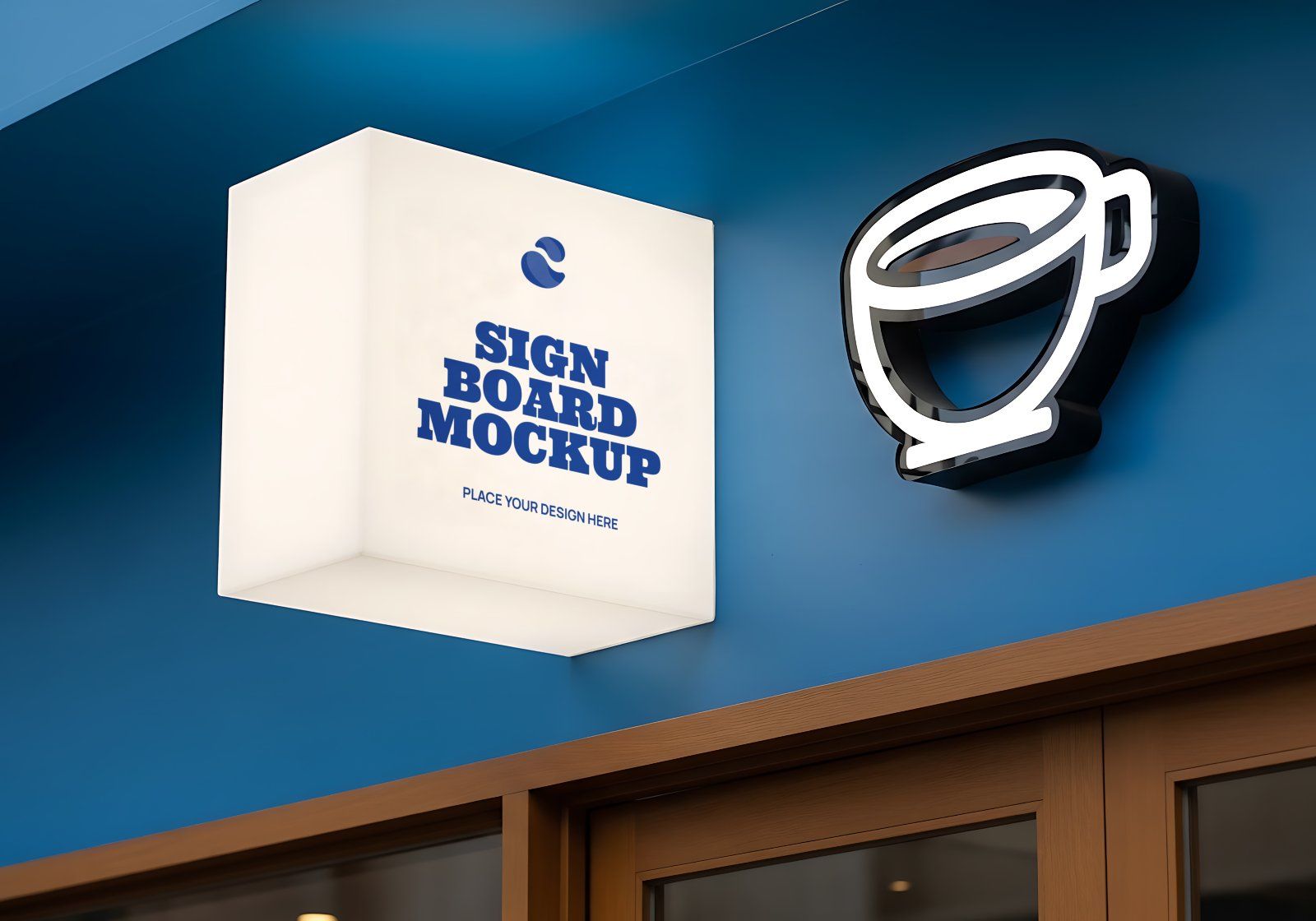 Premium Branding Blue Cafe Coffee Shop Mockup