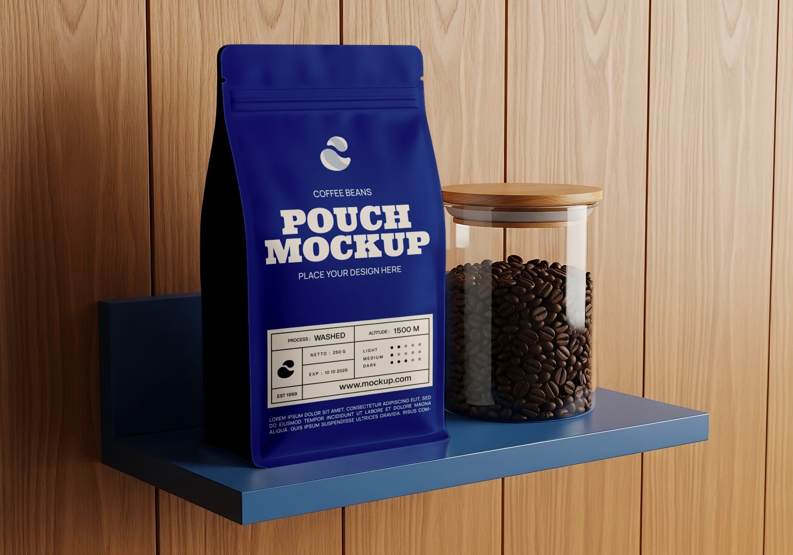 Premium Branding Blue Cafe Coffee Shop Mockup