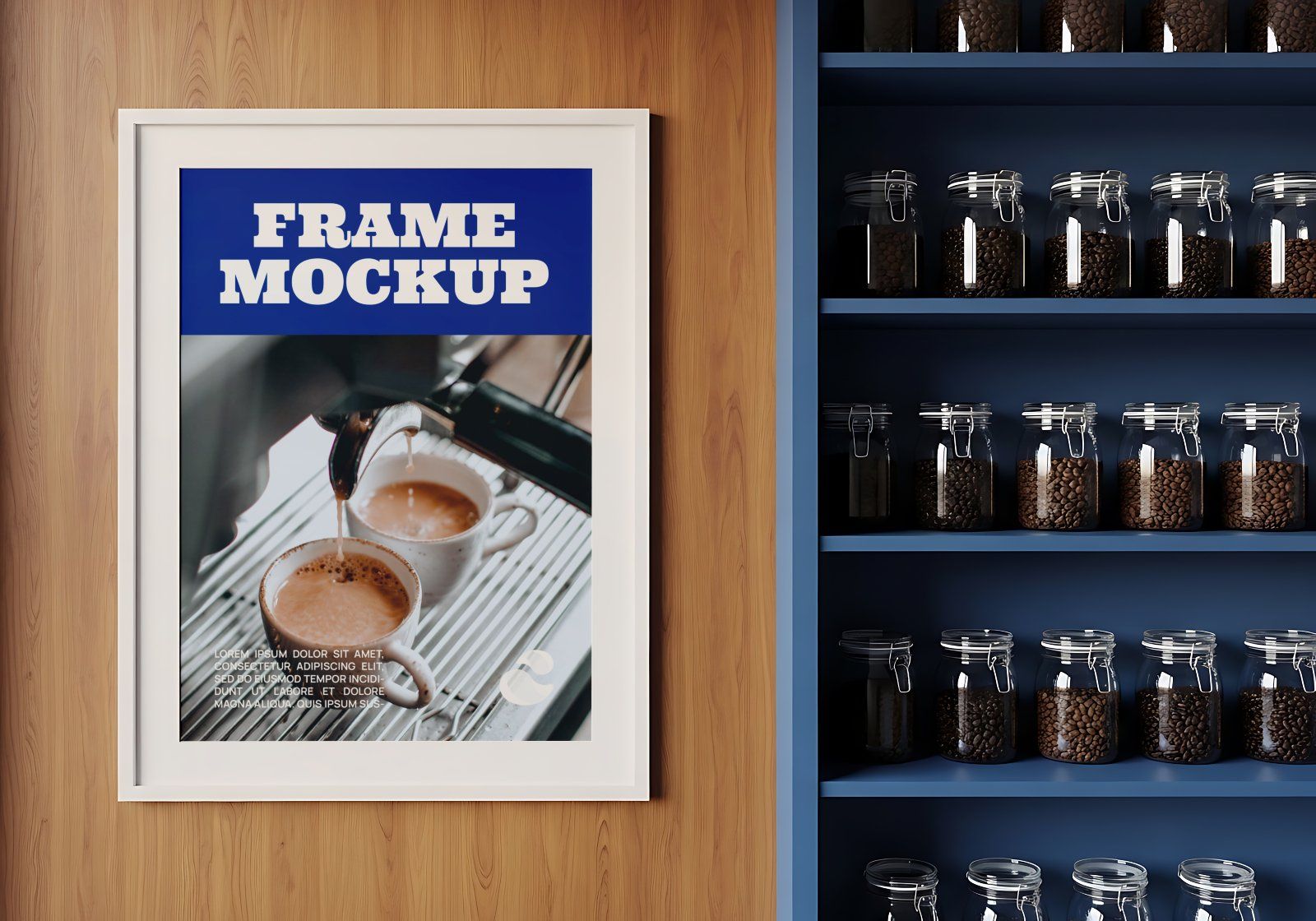Premium Branding Blue Cafe Coffee Shop Mockup