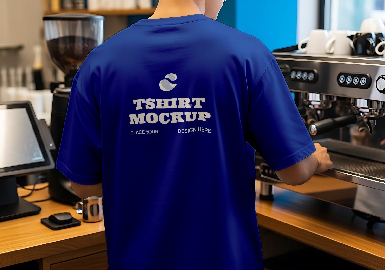 Premium Branding Blue Cafe Coffee Shop Mockup