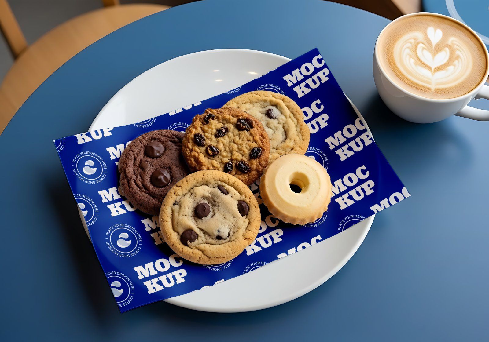 Premium Branding Blue Cafe Coffee Shop Mockup