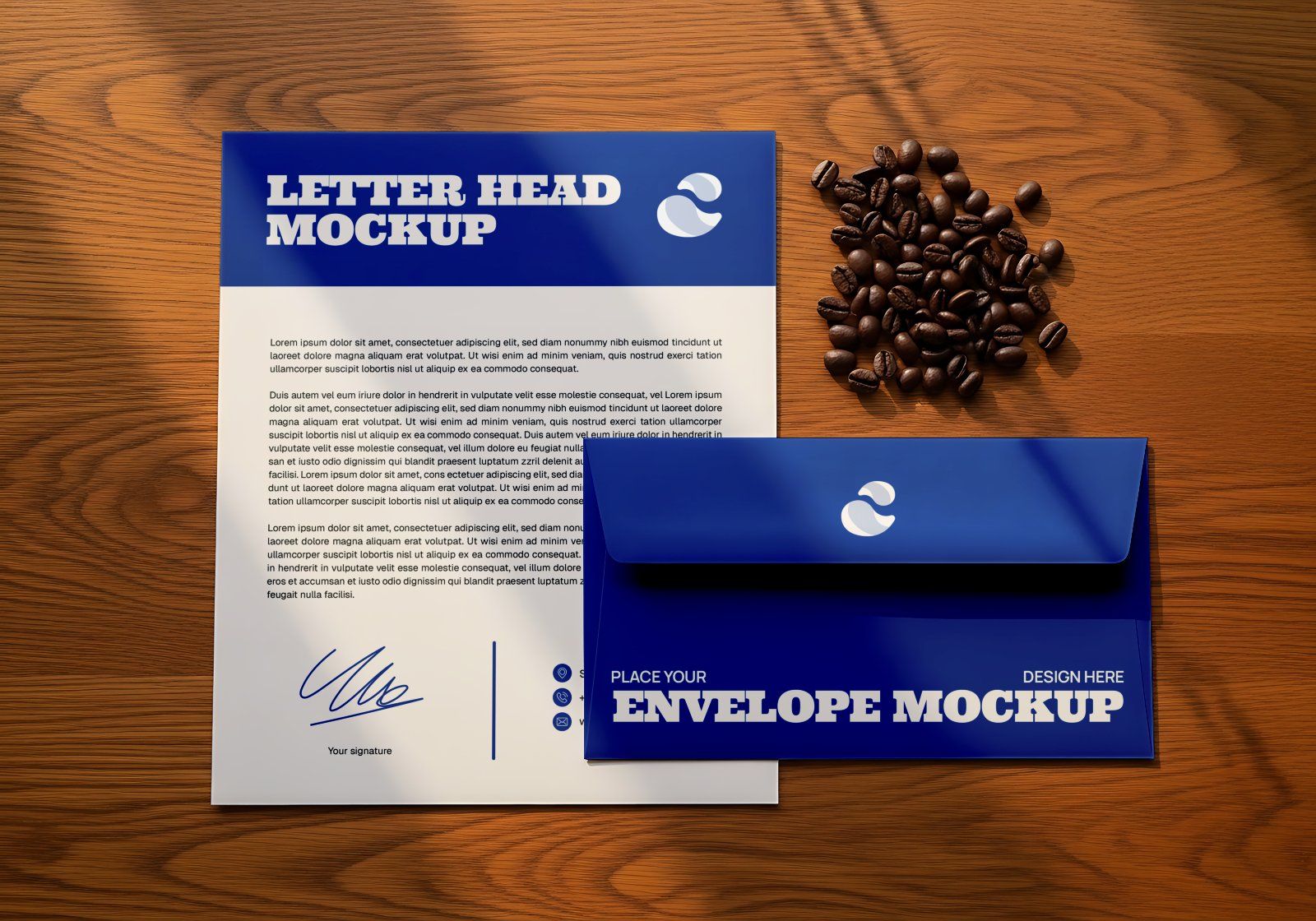 Premium Branding Blue Cafe Coffee Shop Mockup