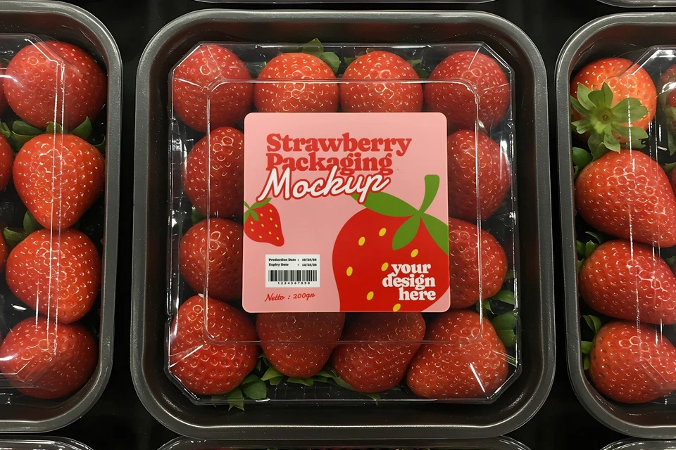 Label Strawberry Packaging Mockup