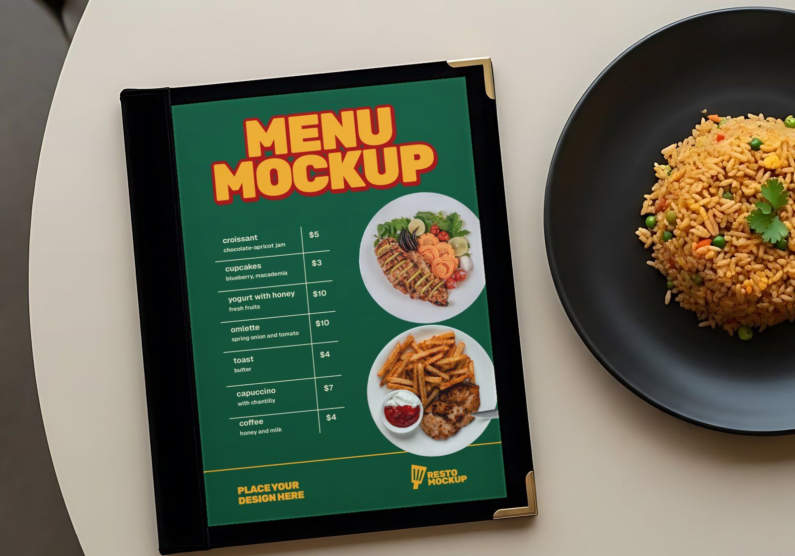 Restaurant Branding Mockup Bundle – 15 Premium PSD Mockups | Menu, Packaging, Cup & Uniform Mockups