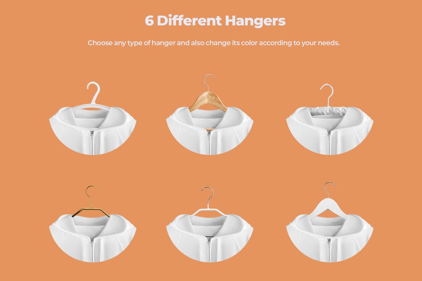 Front and Back Zip Hoodie Mockup On 6 Different Hangers — image 3