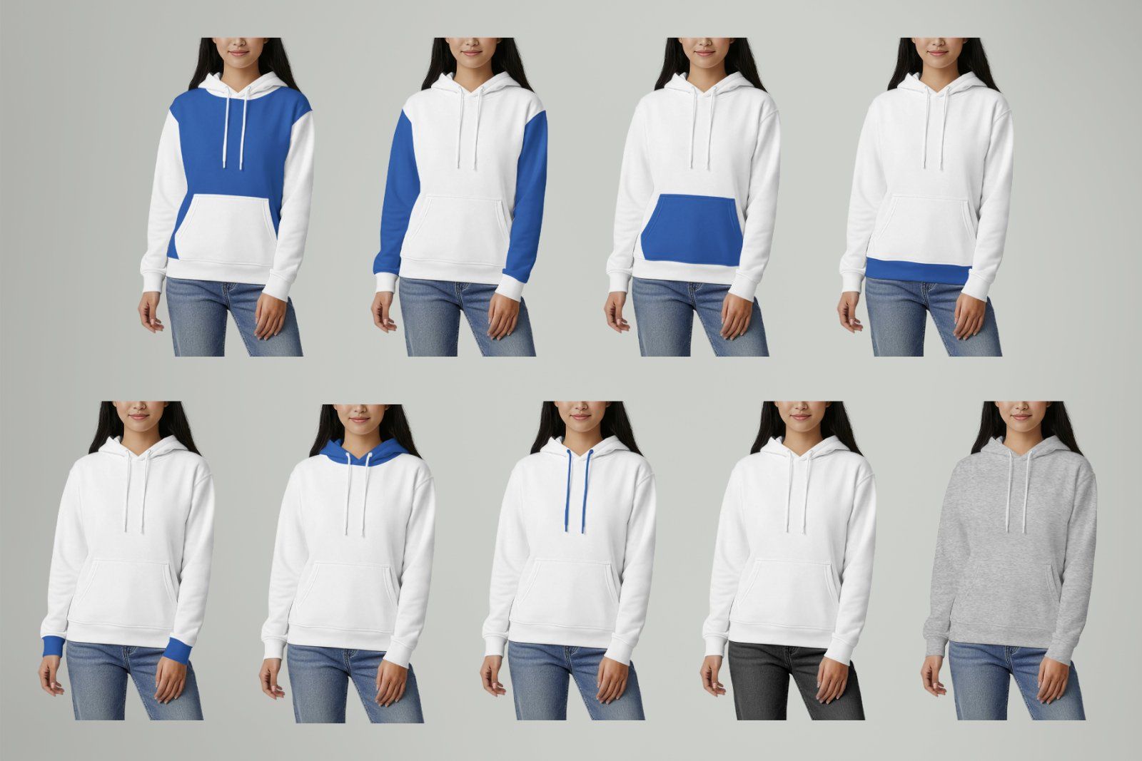 Women Hoodie Mockup Set Asian Model Studio. Generated Ai