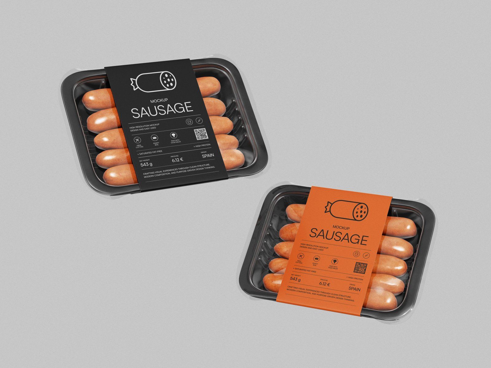 Black and Orange Plastic Sausage Tray Packaging Mockup — image 4