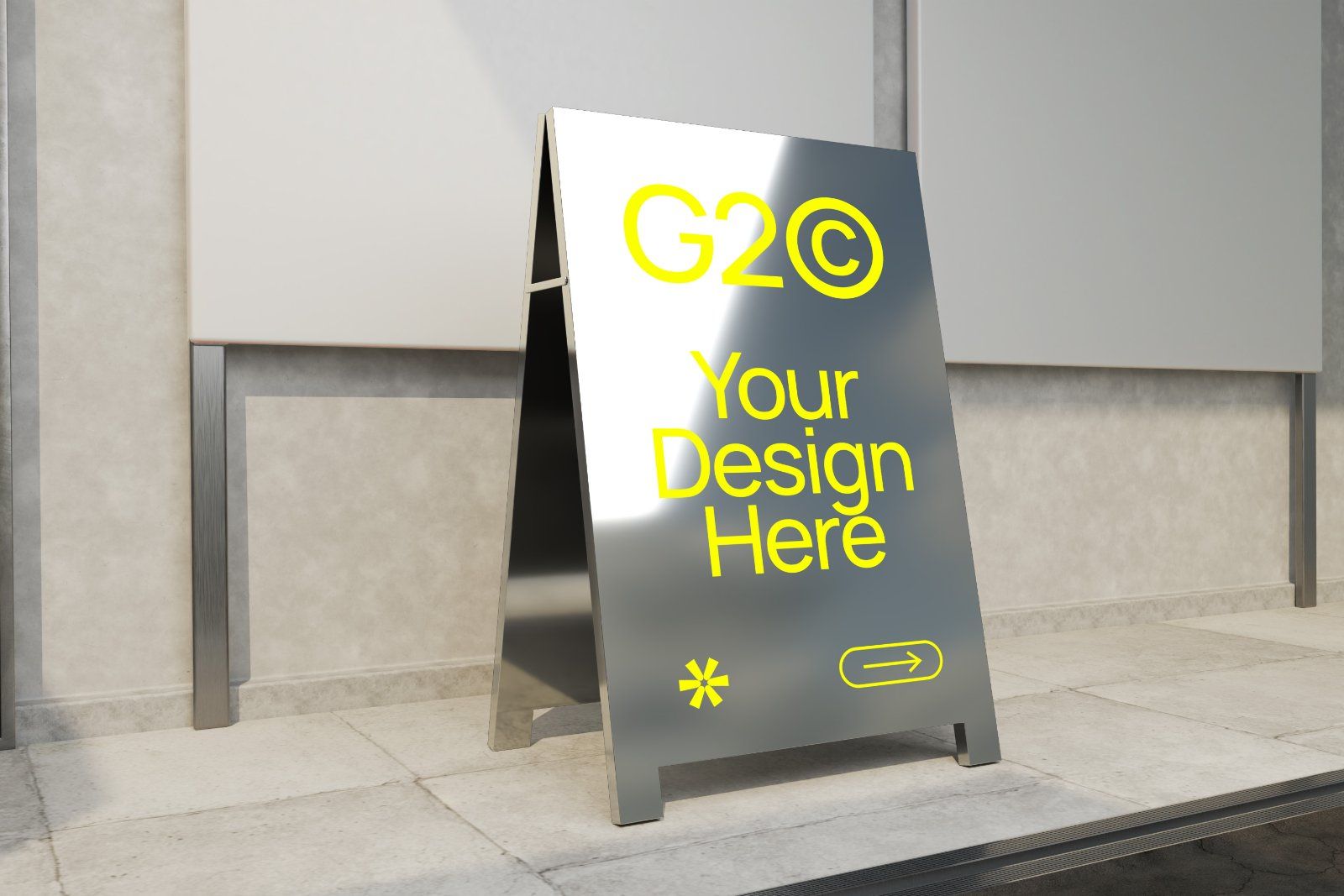 Outdoor Floor Folding Metalic Signage Mockup