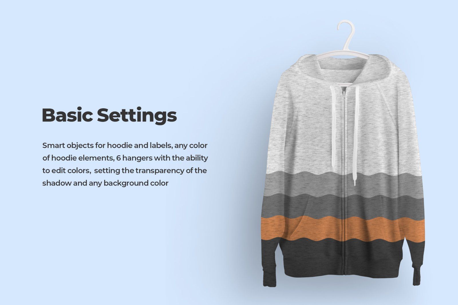 Front and Back Zip Hoodie Mockup On 6 Different Hangers — image 4