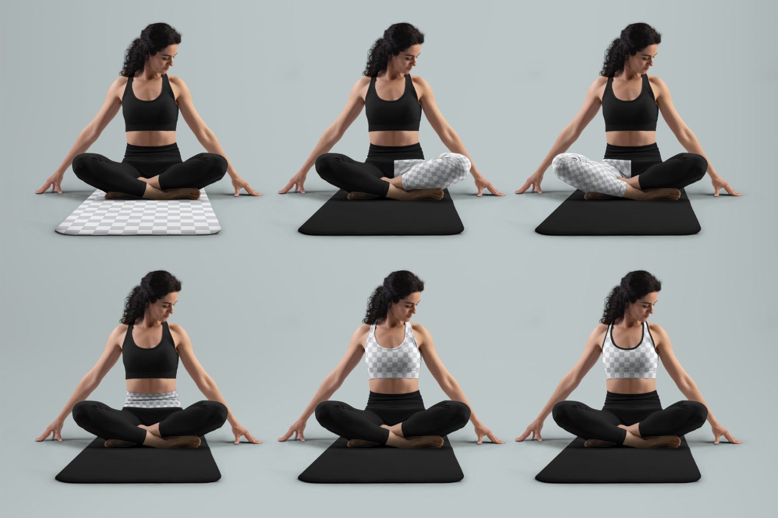 6 Mockups Leggings, Top and Mat for Yoga and Pilates. vol.01
