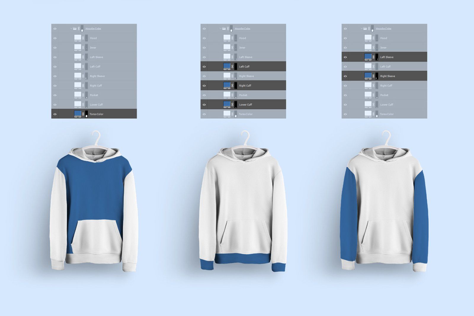 Front and Back Men Hoodie Mockup On 6 Different Hangers — image 5
