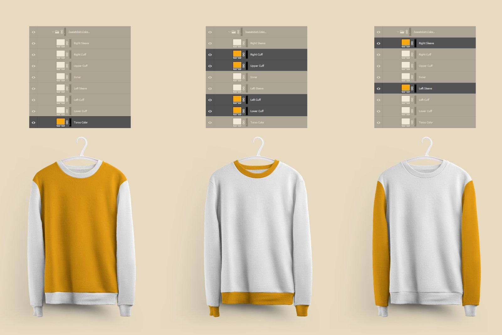 Front and Back Sweatshirt Mockup On 6 Different Hangers — image 5