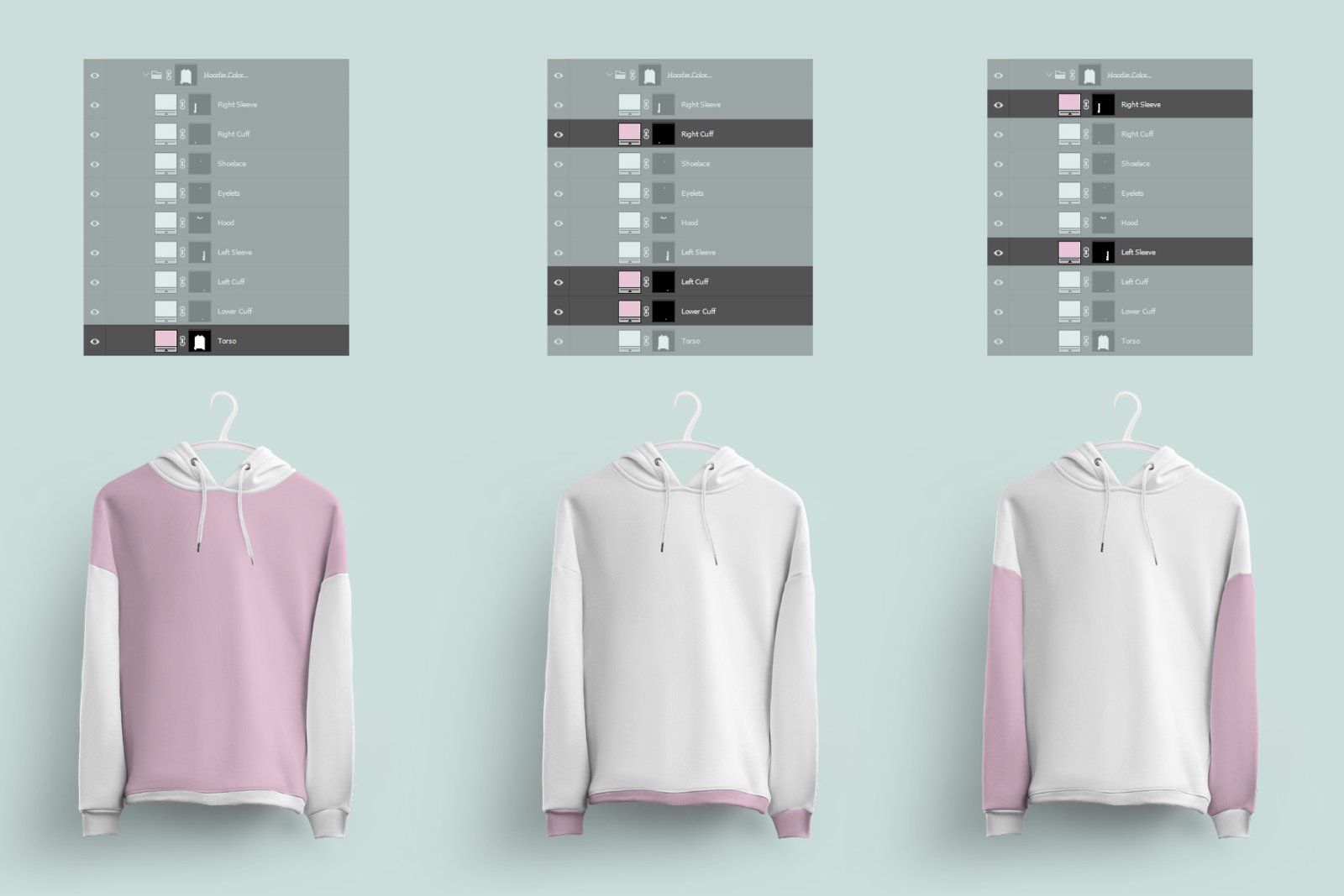 Front and Back Woman Hoodie Mockup On 6 Different Hangers — image 5