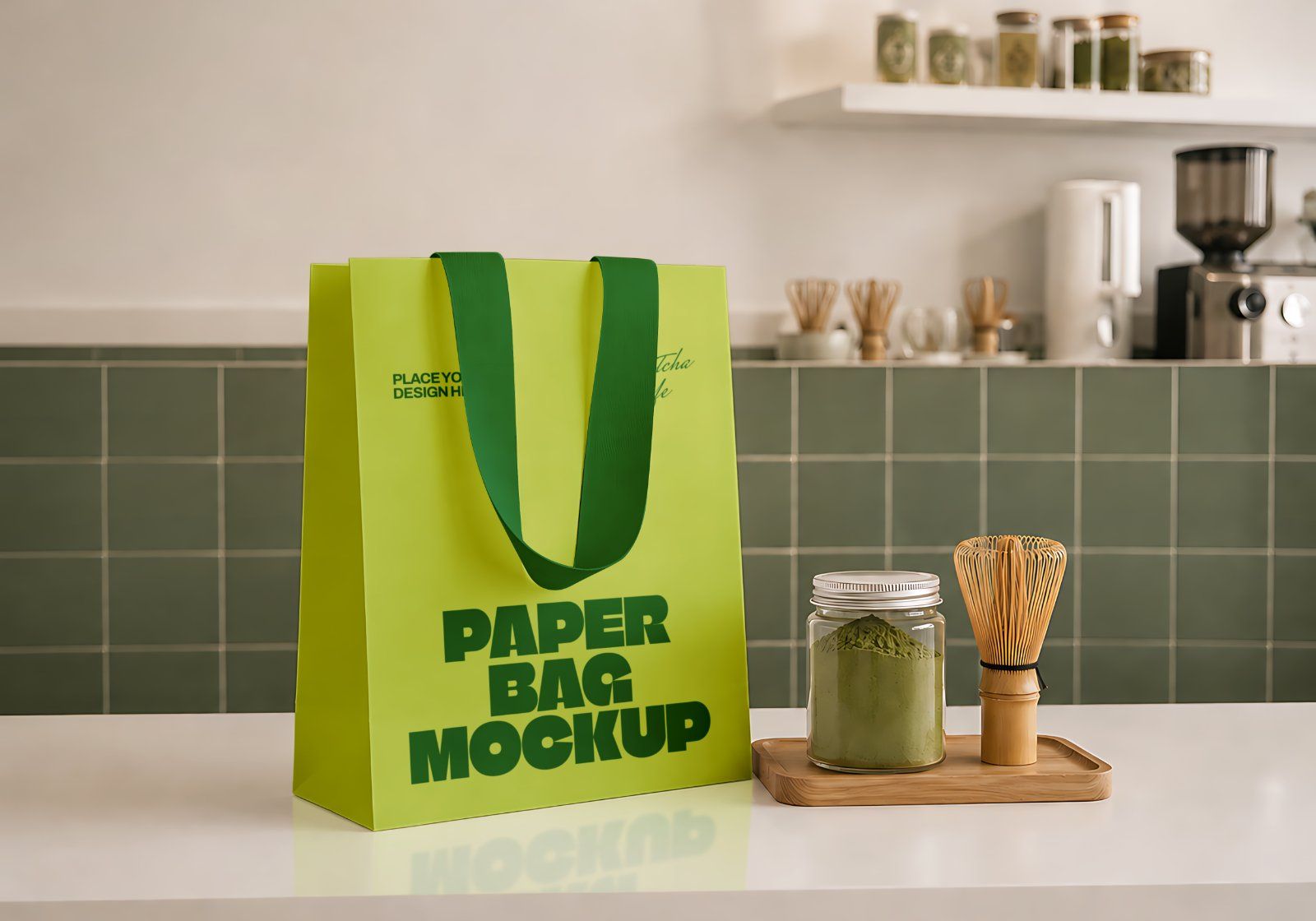 Premium Matcha Cafe Branding Mockup Bundle – 15 Aesthetic PSD Scenes for Tea House, Bakery & Packagi