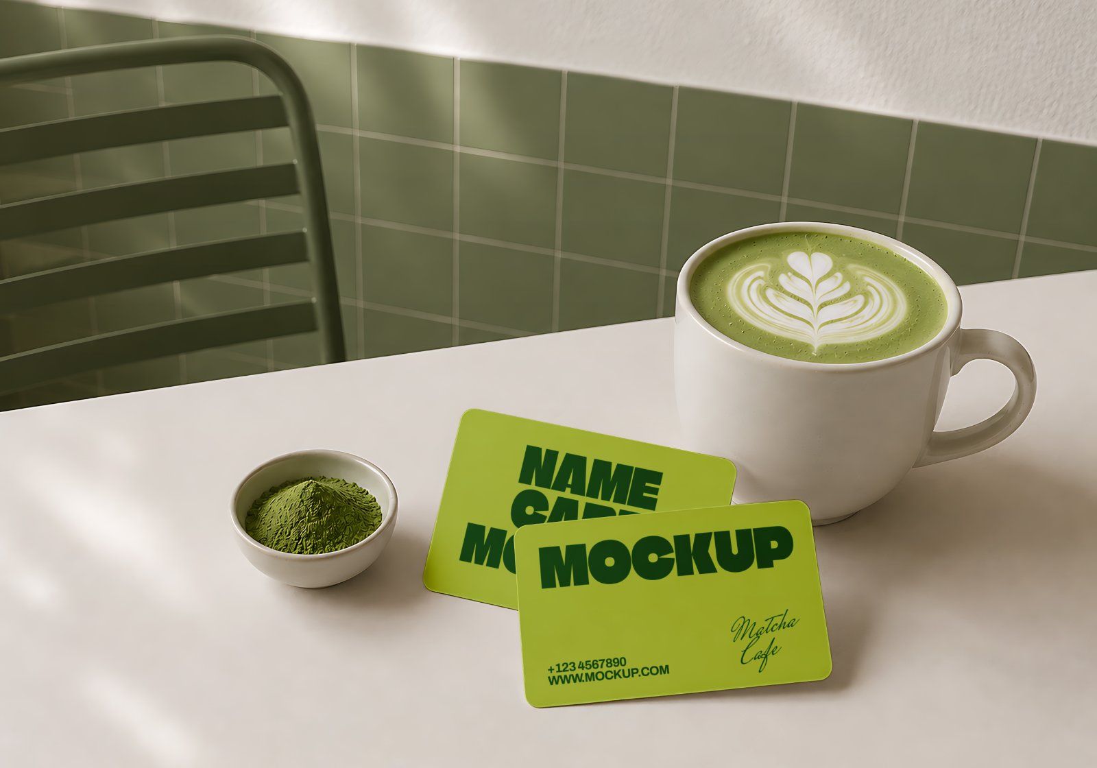 Premium Matcha Cafe Branding Mockup Bundle – 15 Aesthetic PSD Scenes for Tea House, Bakery & Packagi
