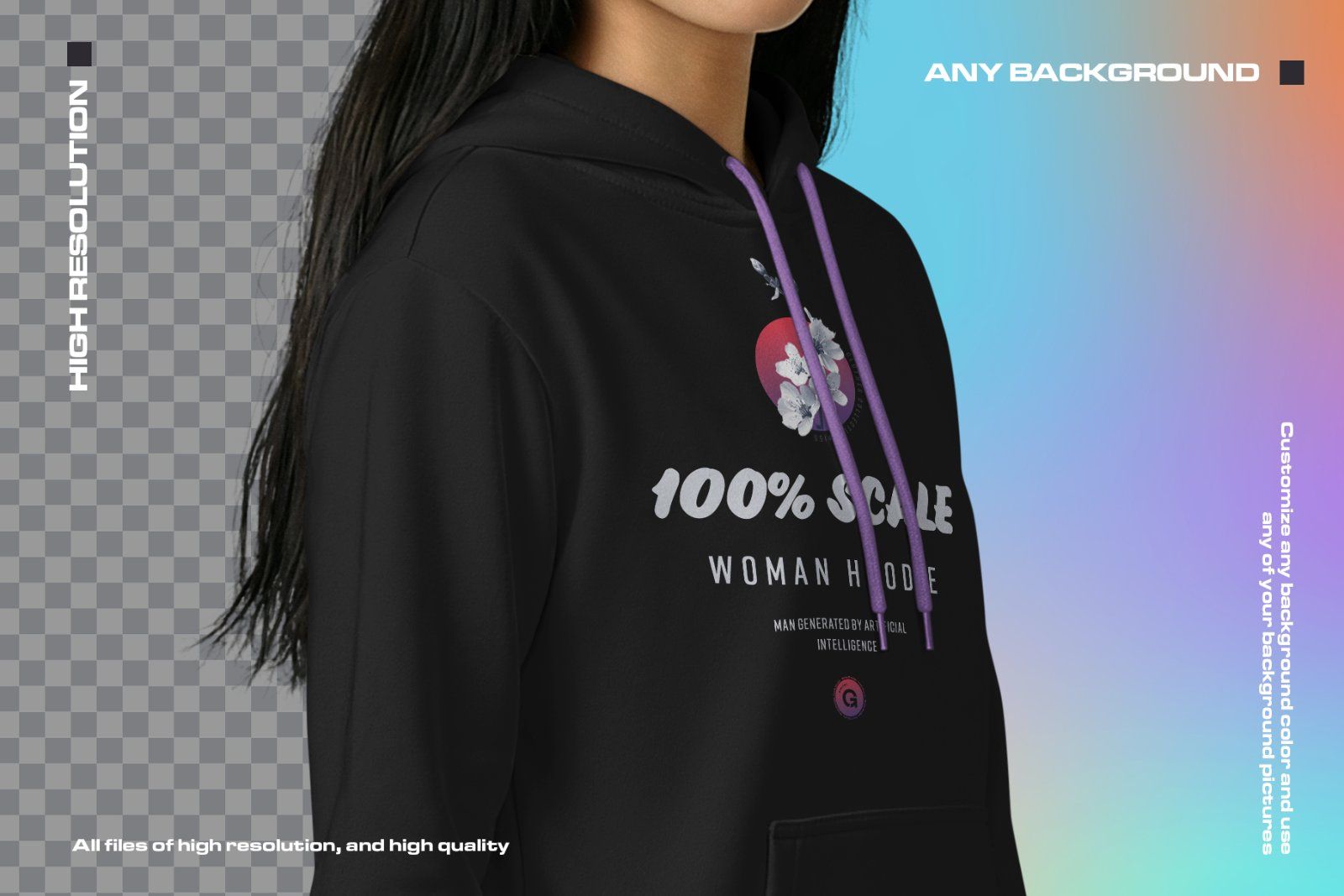 Women Hoodie Mockup Set Asian Model Studio. Generated Ai