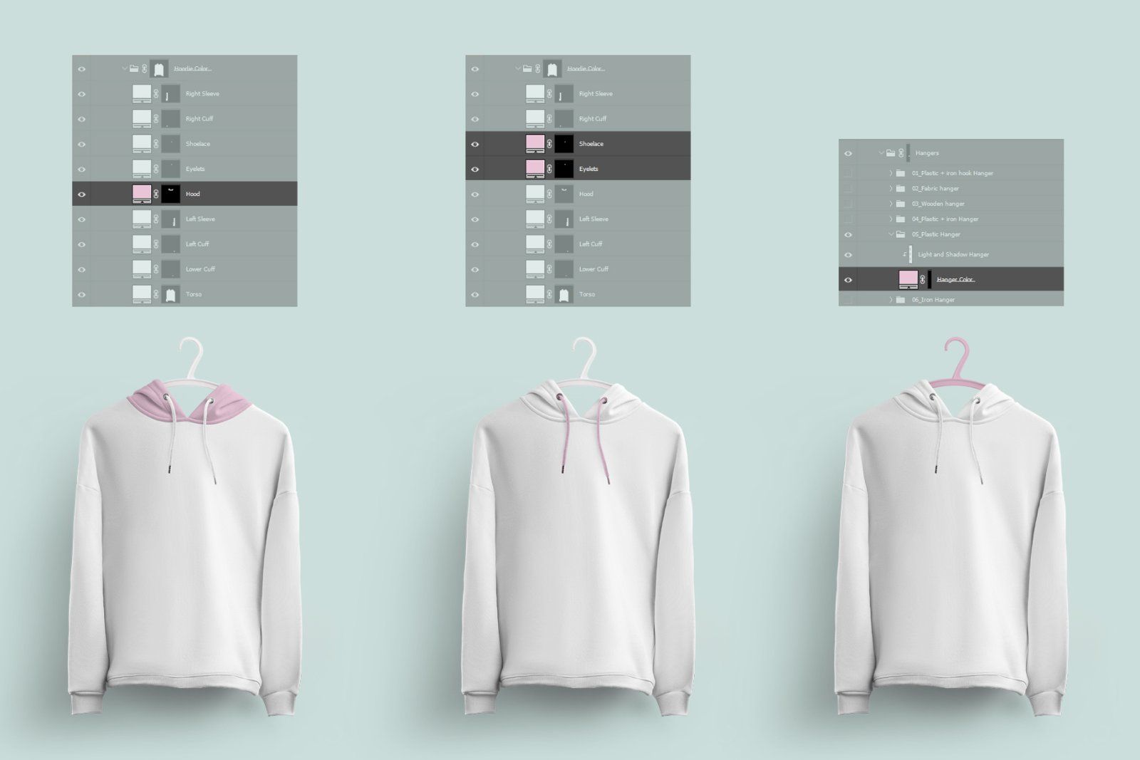 Front and Back Woman Hoodie Mockup On 6 Different Hangers — image 6