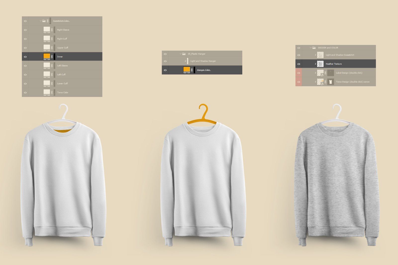 Front and Back Sweatshirt Mockup On 6 Different Hangers — image 6