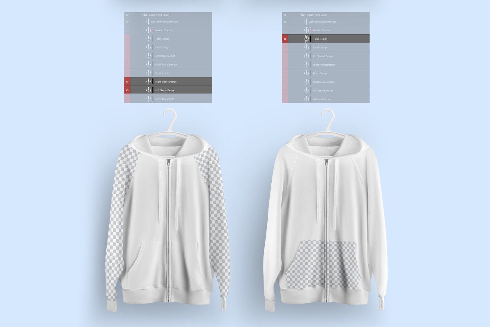 Front and Back Zip Hoodie Mockup On 6 Different Hangers — image 6