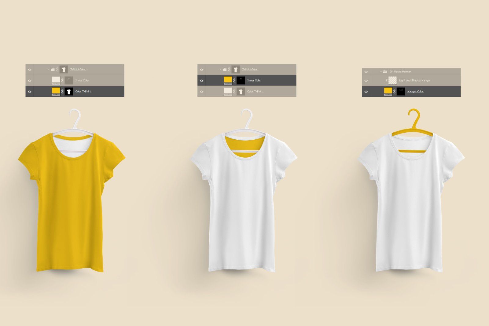 2 Mockups Woman T-shirts On 6 Different Hangers — image 5