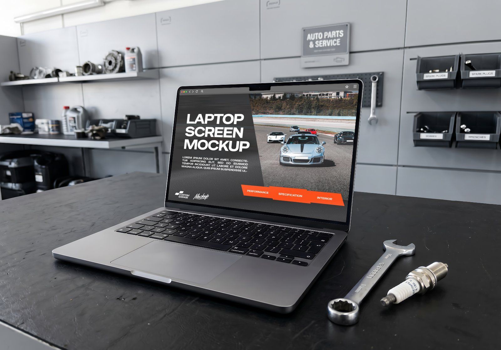 Ultimate Car Modification Shop Branding Mockup Bundle – 15 Premium PSD Scenes for Automotive & Tunin