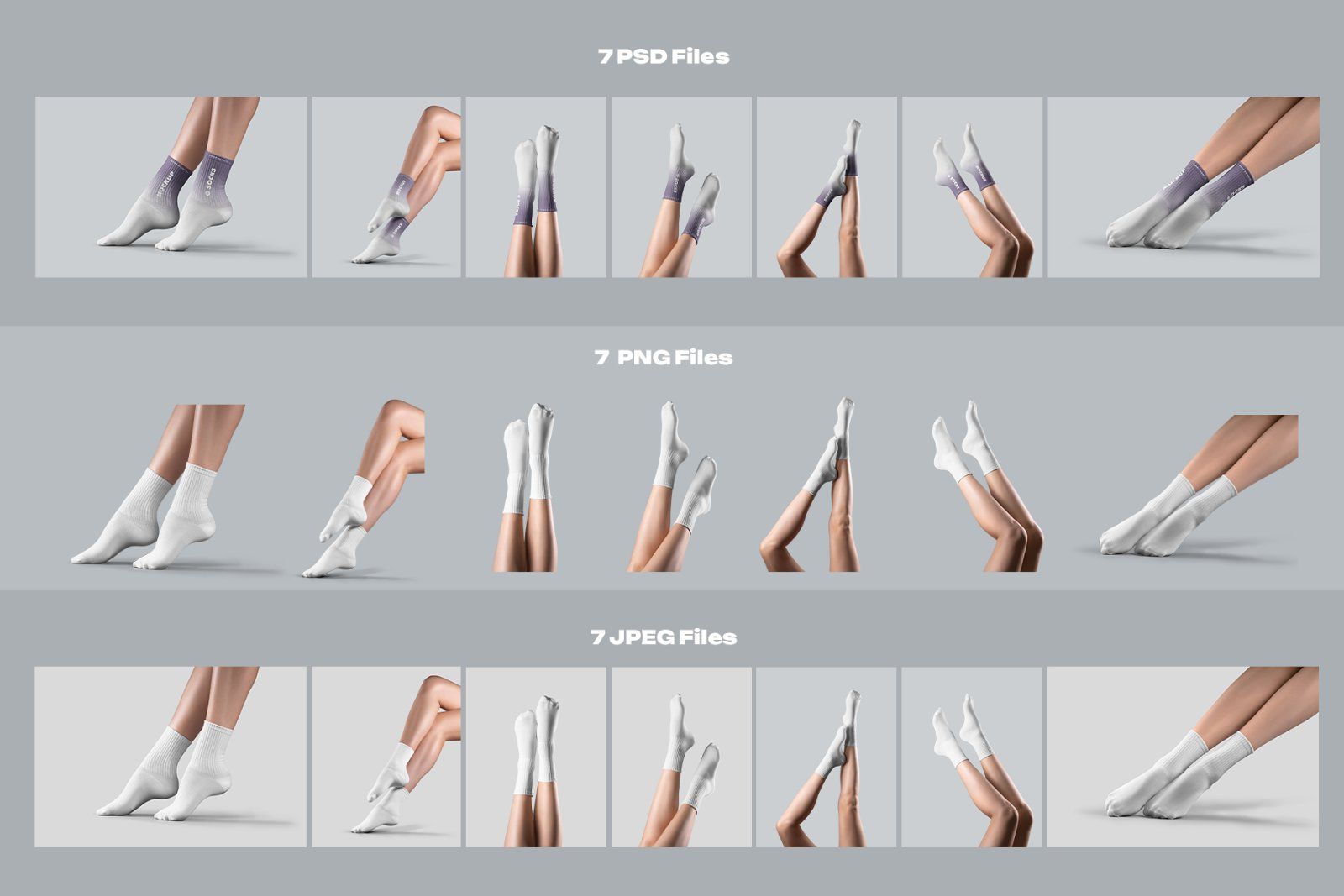 7 Medium Socks Mockup Set Female Legs