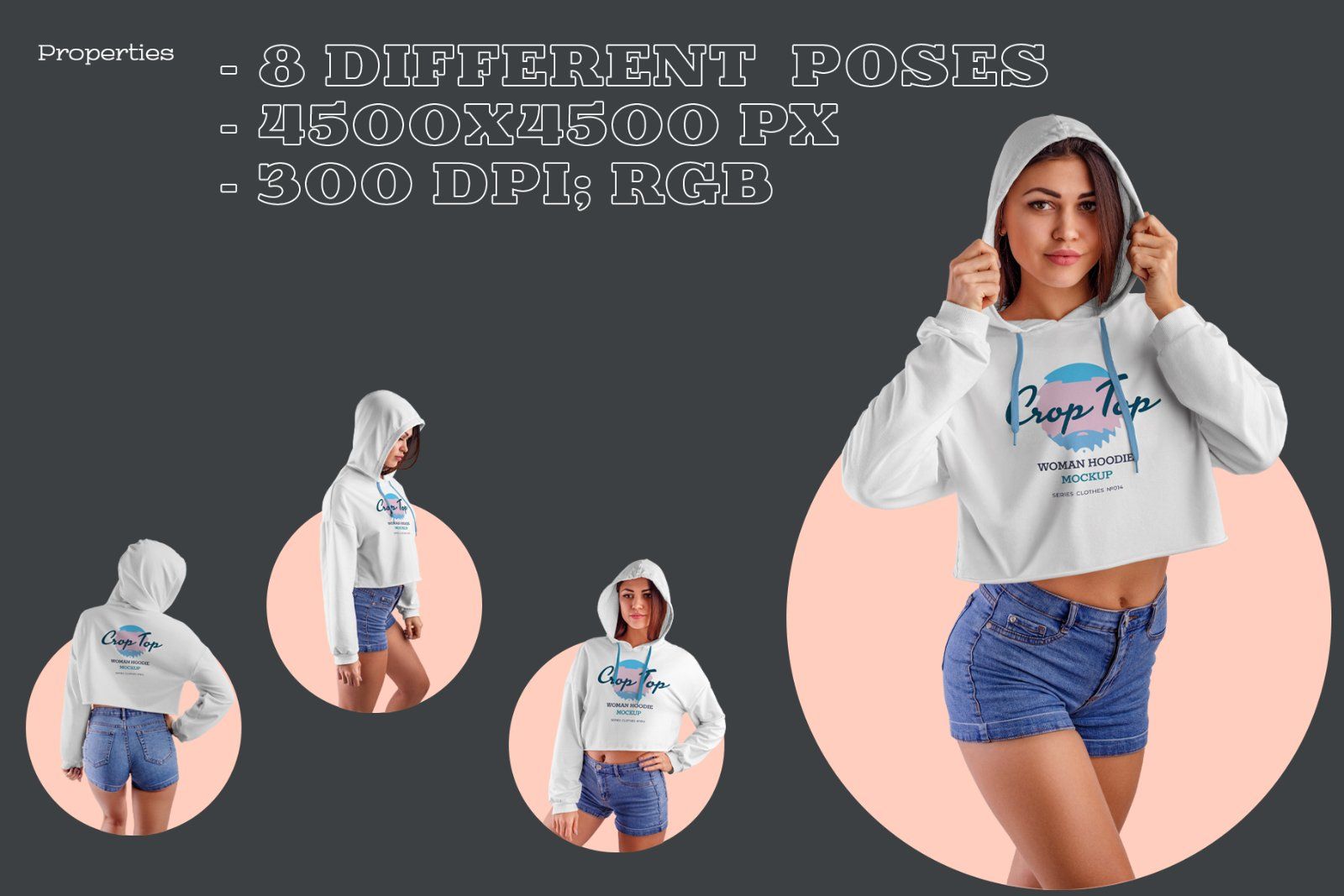 8 Mockups Women Crop Top Hoodie