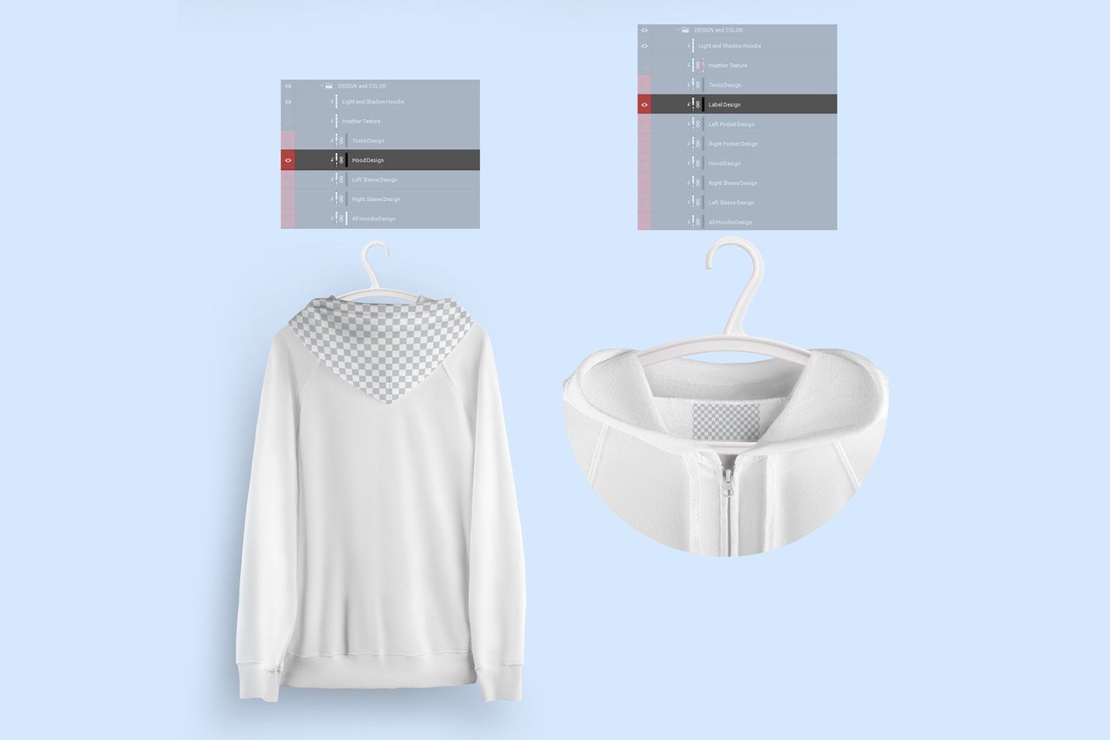 Front and Back Zip Hoodie Mockup On 6 Different Hangers — image 7