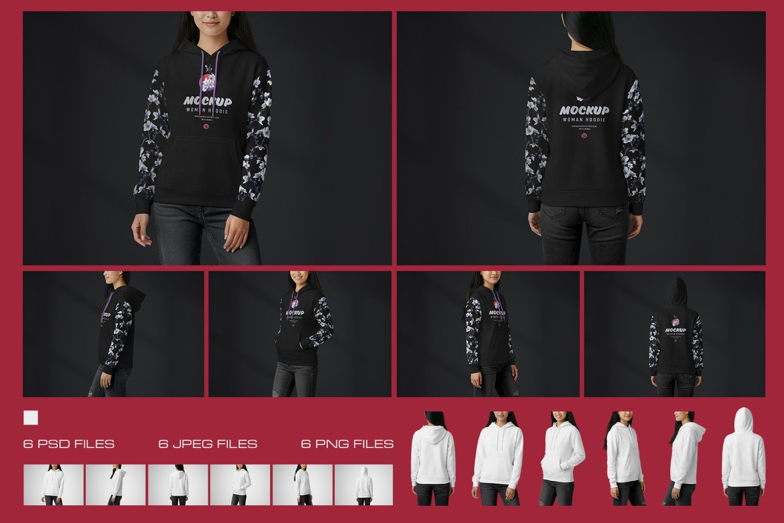 Women Hoodie Mockup Set Asian Model Studio. Generated Ai