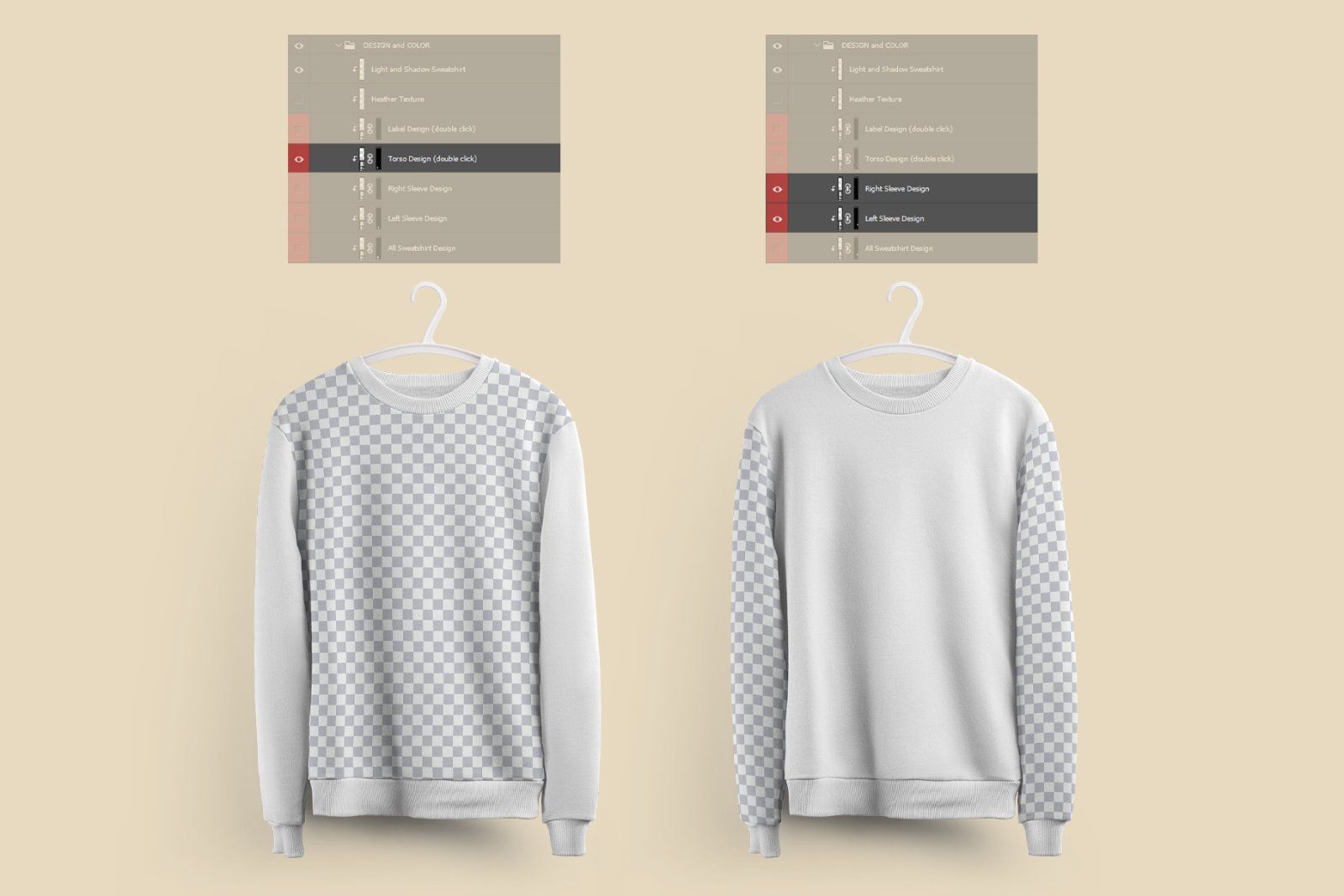 Front and Back Sweatshirt Mockup On 6 Different Hangers — image 7