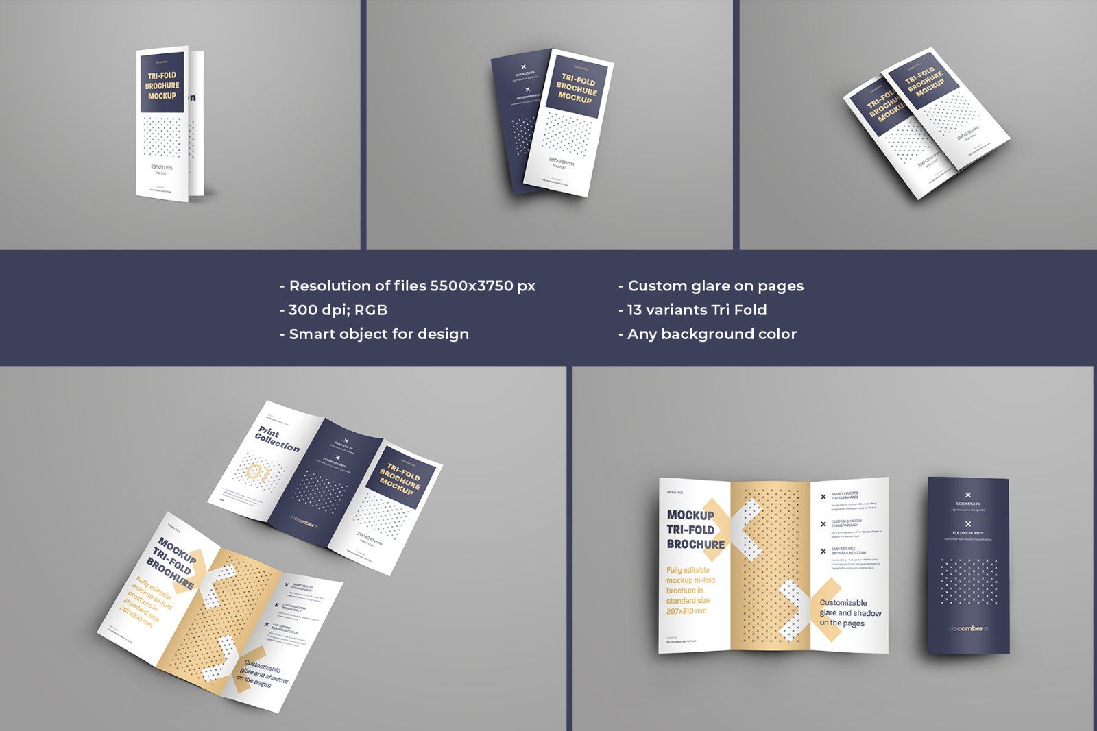 7 Mockups Leafleat DL Trifold Brochure