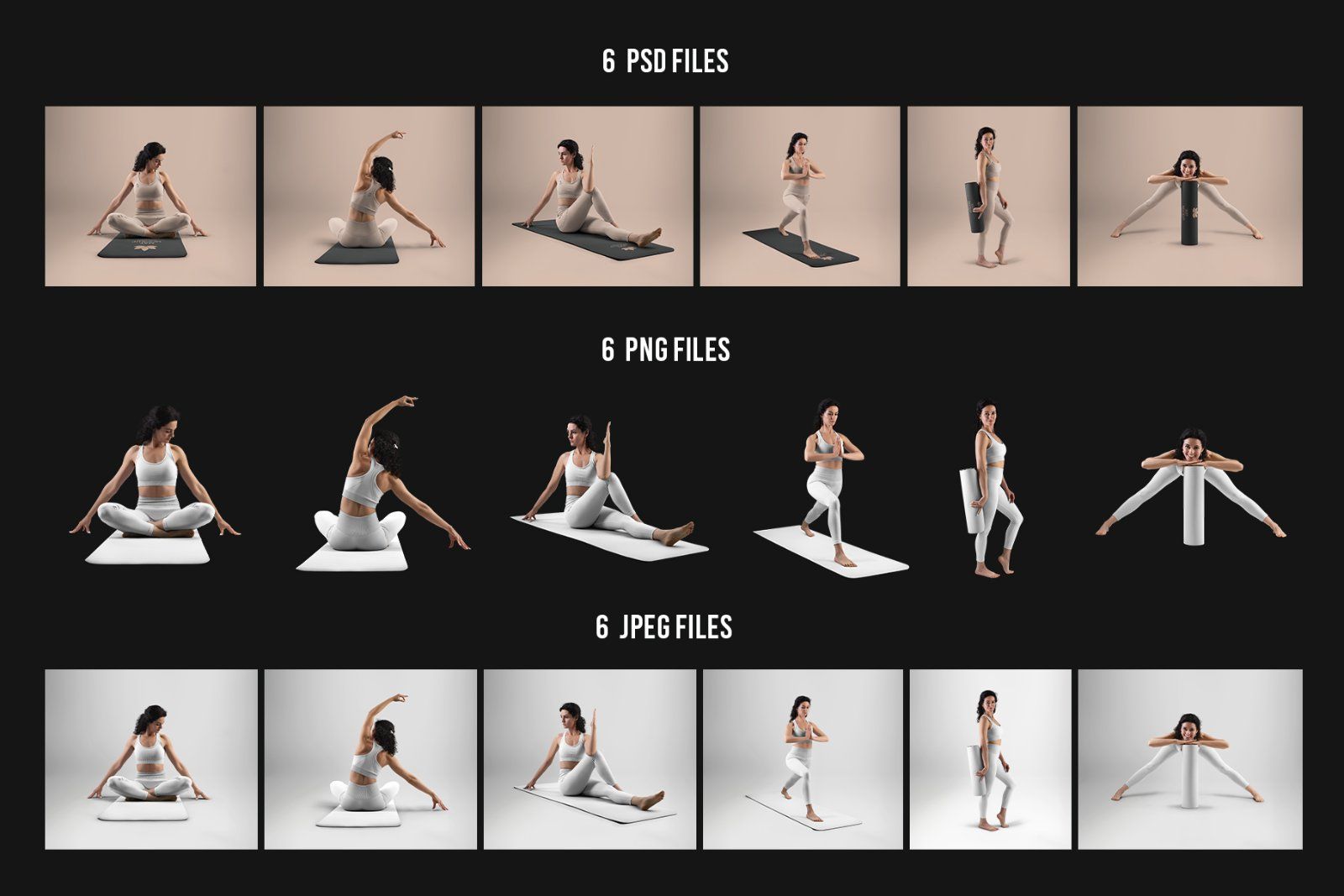 6 Mockups Leggings, Top and Mat for Yoga and Pilates. vol.01