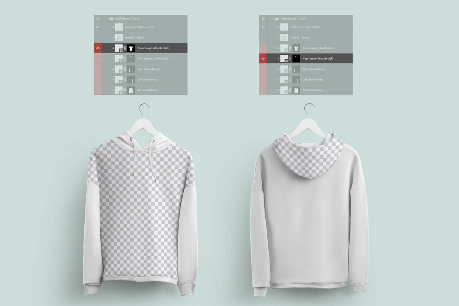 Front and Back Woman Hoodie Mockup On 6 Different Hangers — image 7