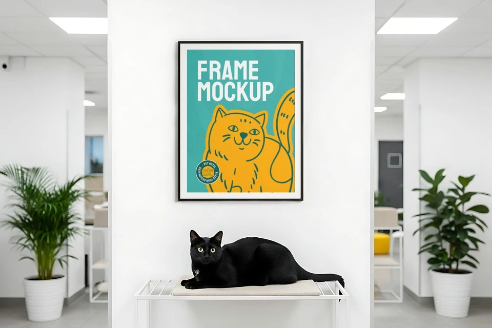 Pet Hotel Frame Mockup – Realistic PSD Template for Wall Art & Branding