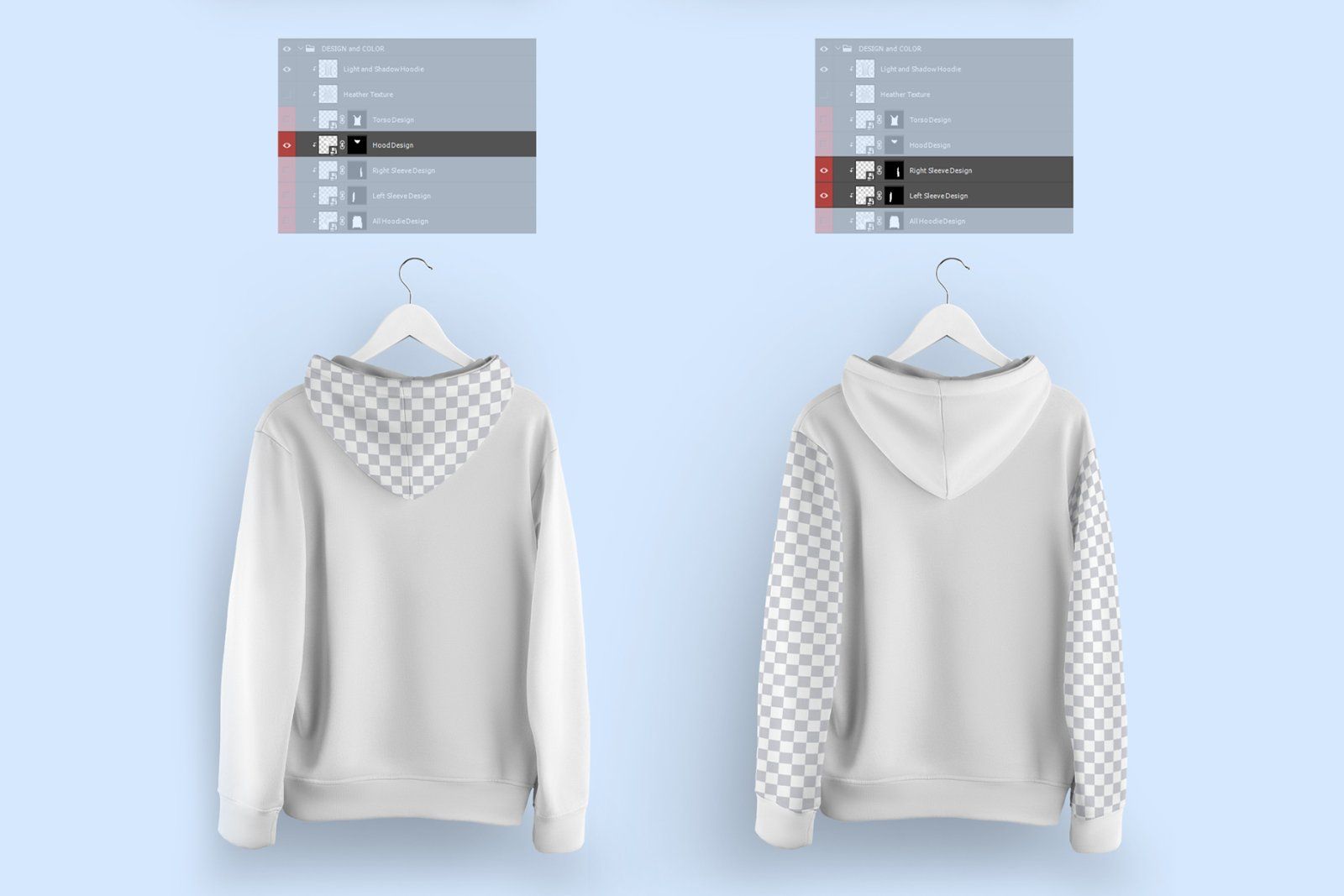 Front and Back Men Hoodie Mockup On 6 Different Hangers — image 8