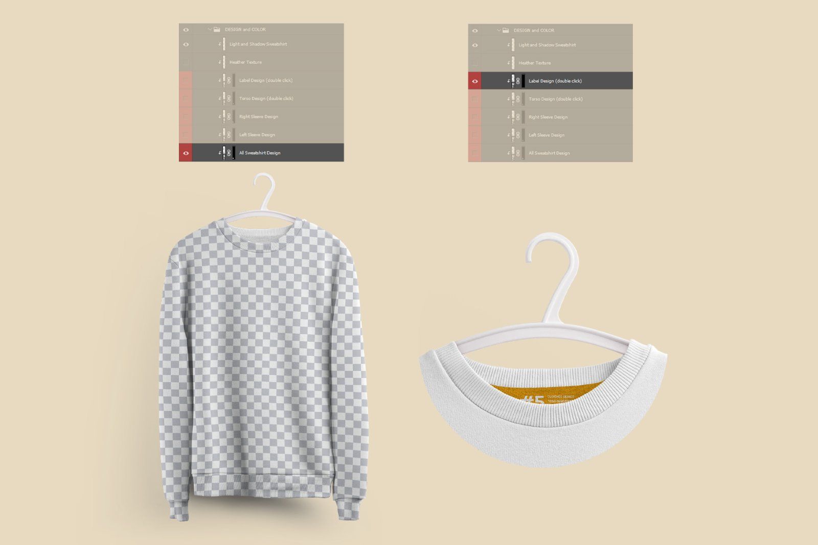 Front and Back Sweatshirt Mockup On 6 Different Hangers — image 8