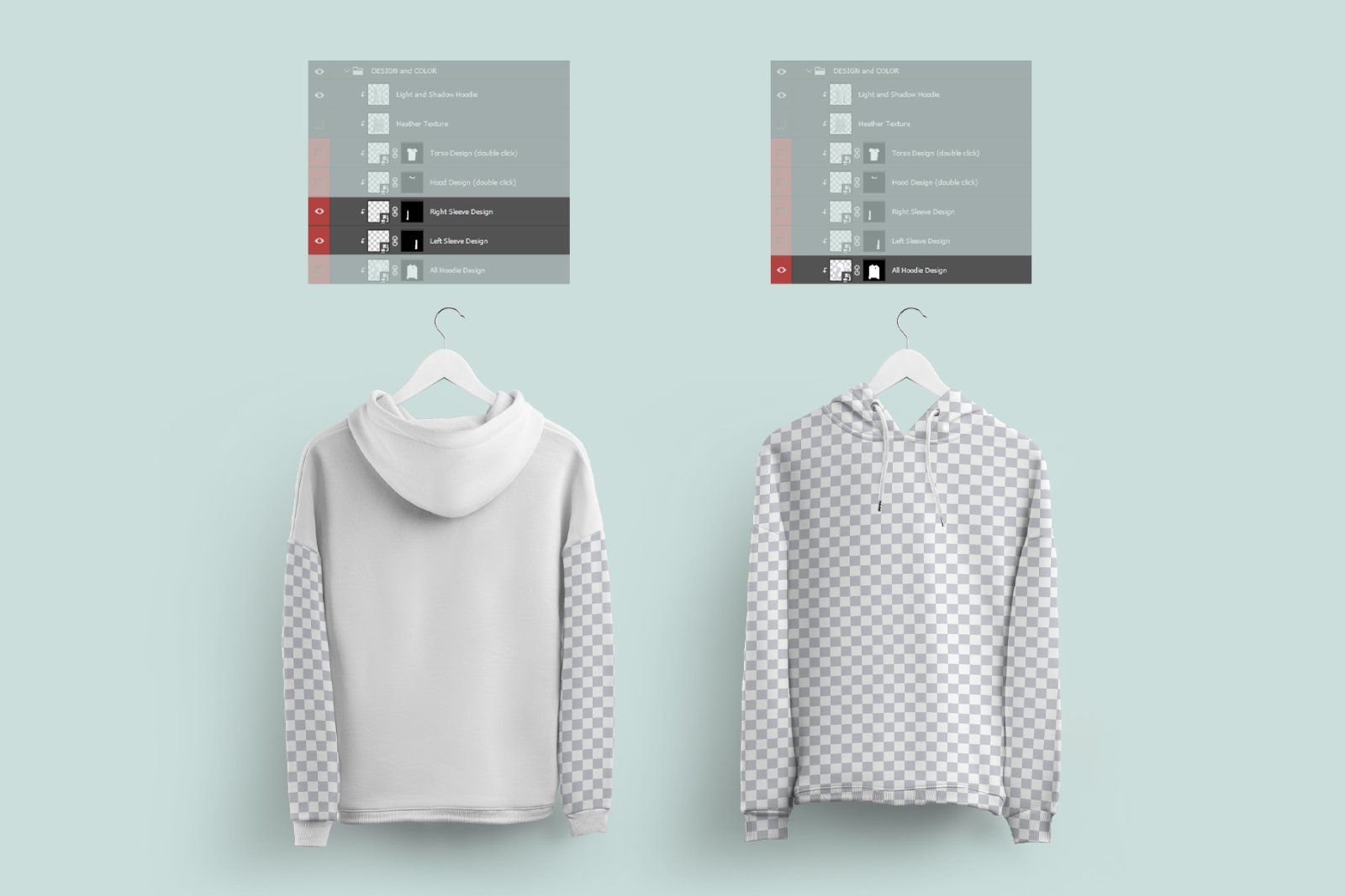 Front and Back Woman Hoodie Mockup On 6 Different Hangers — image 8