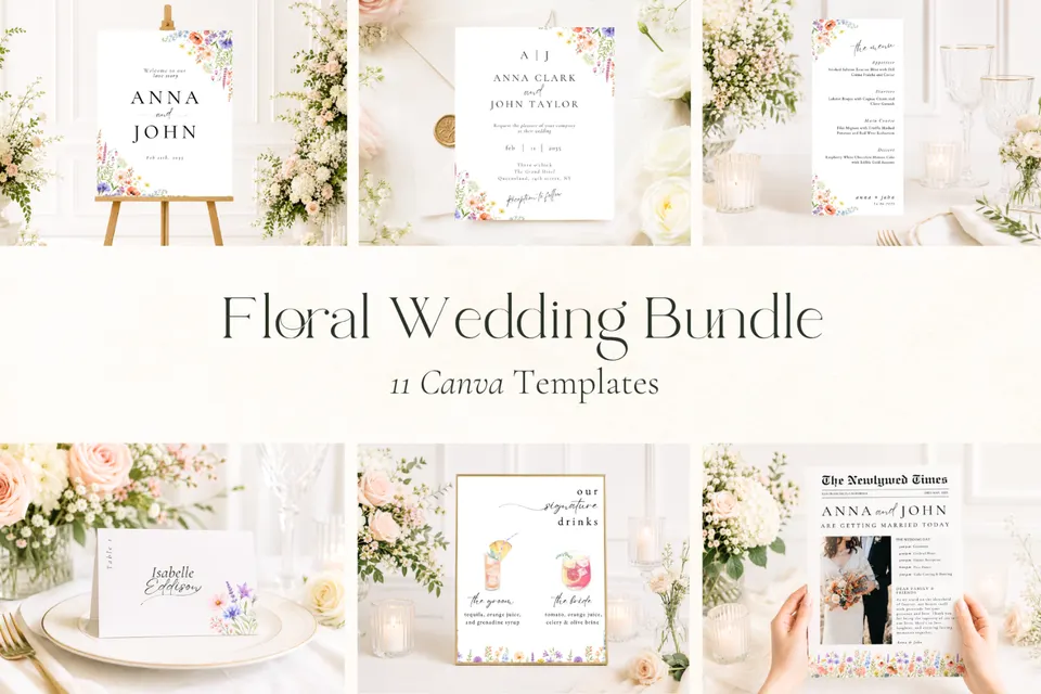 Floral Wedding Bundle for Canva