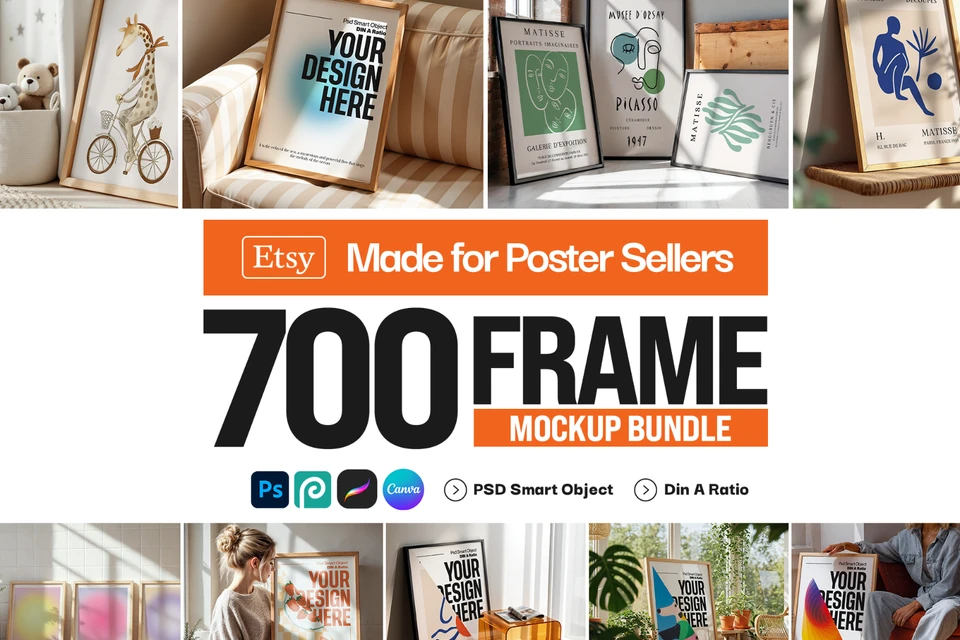 700 Frame Mockup Mega Bundle: Wall Art & Poster Display (PSD Digital Download)