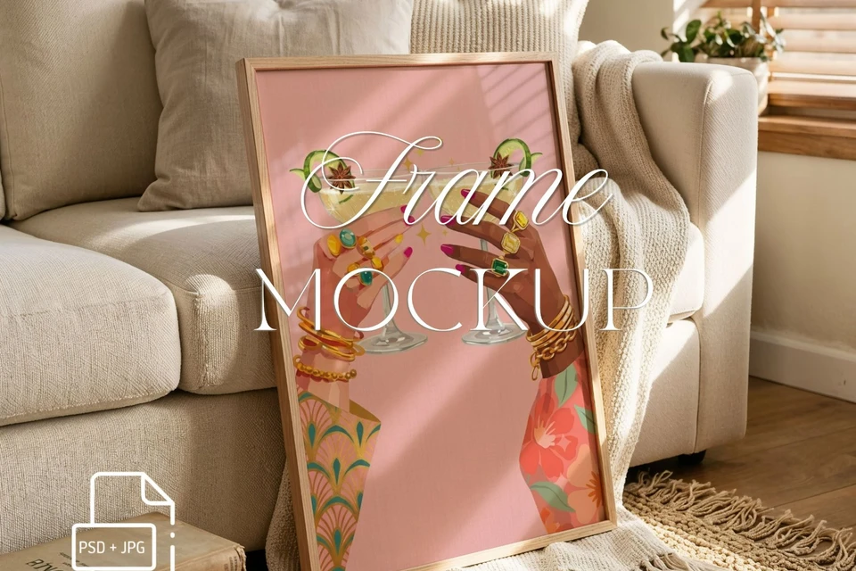Vertical frame glass reflection Mockup, 3x4 ratio editable PSD