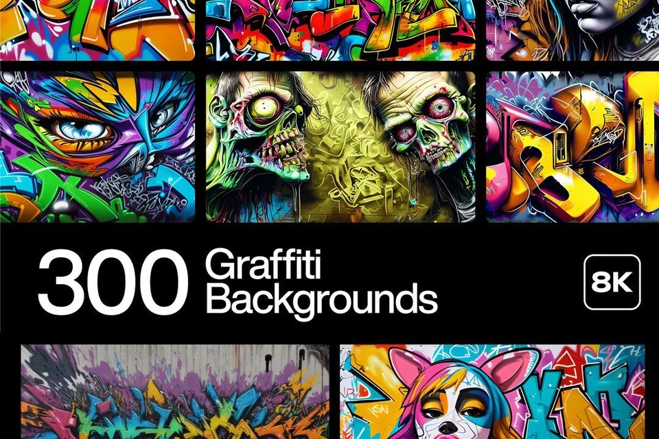 300 Graffiti Wall Colorful Background, Digital Paper, Distressed Textures, Graffiti Backgrounds