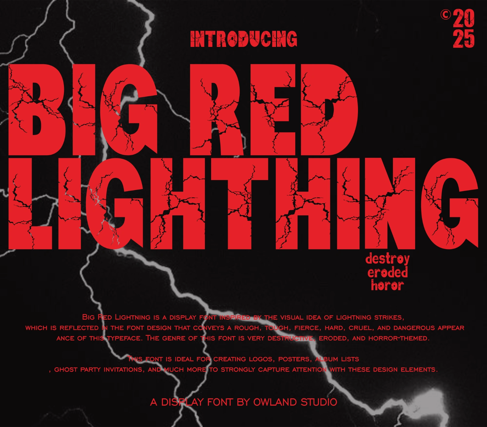 BIG RED LIGHTNING - DESTROY, ERODED, & HOROR FONT — image 1