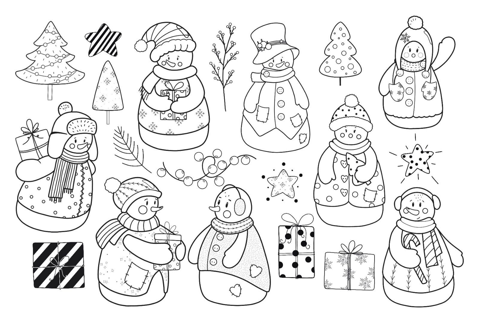 Snowman Black and White Clipart: Merry Christmas SVG, Winter PNG