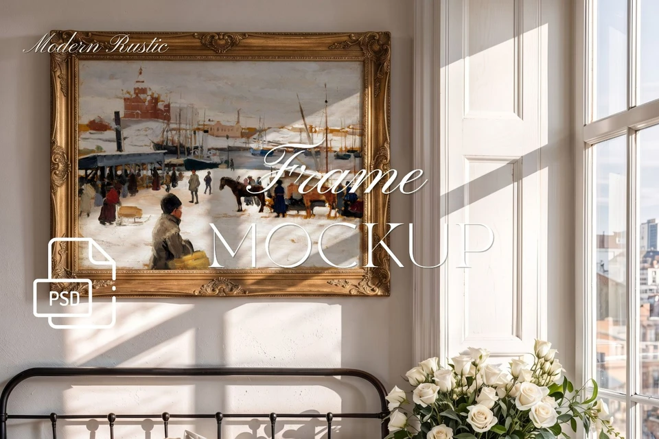Gold ornate horizontal frame mockup