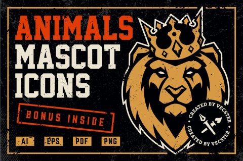 Animals Mascot Icons Vector Set