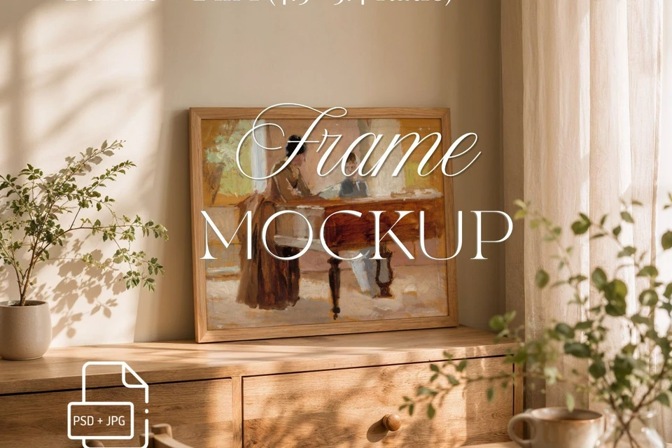 Rustic Oak Wooden Frame Mockup Bundle PSD | 4x5, 5x4 Ratio | Vertical & Horizontal |